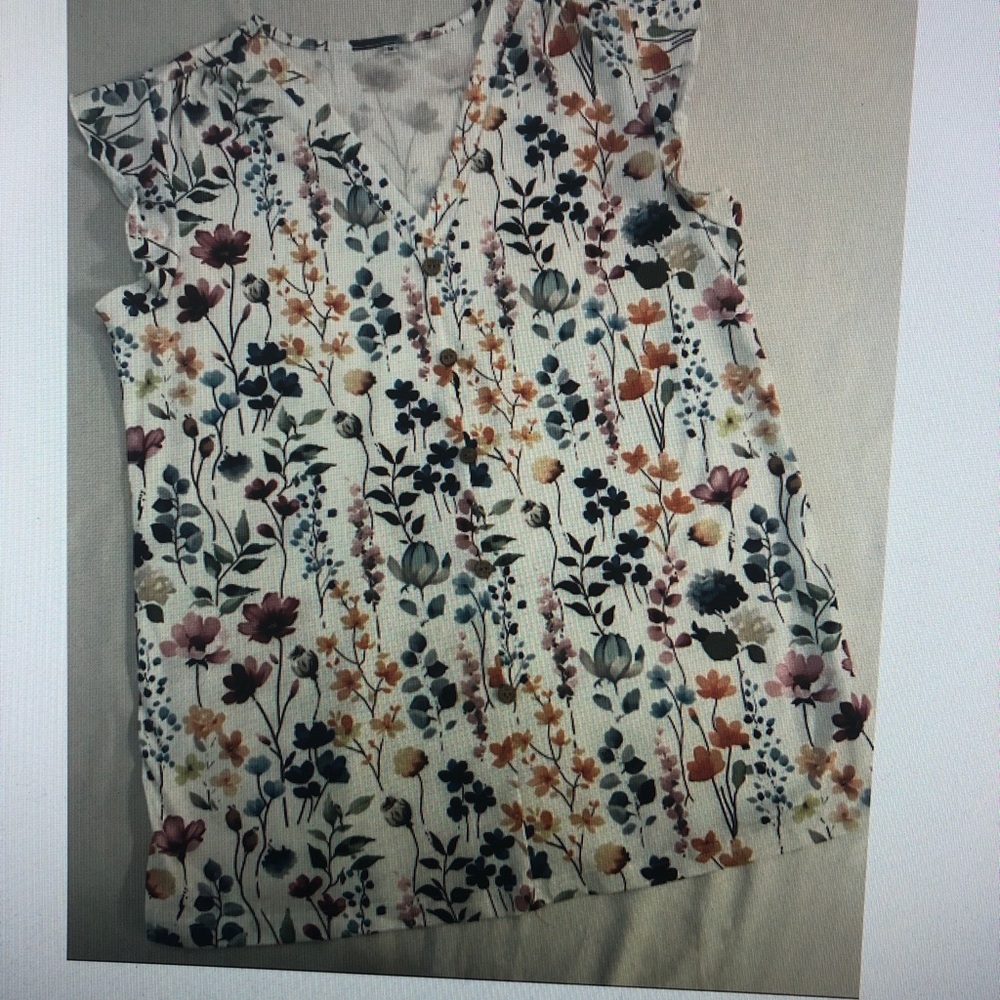 Floral V-Neck Cap Sleeve Women's Top - White/Multi
